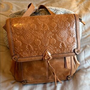 The Sak Embossed Brown Leather Backpack